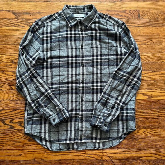 Urban Outfitters Flannel Button Up Shirt Men's Large Gray Plaid Casual Normcore - Picture 1 of 5